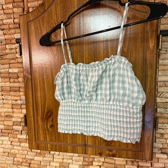 Y2K American Eagle gingham rouched crop tank top size XS - Picture 2 of 5